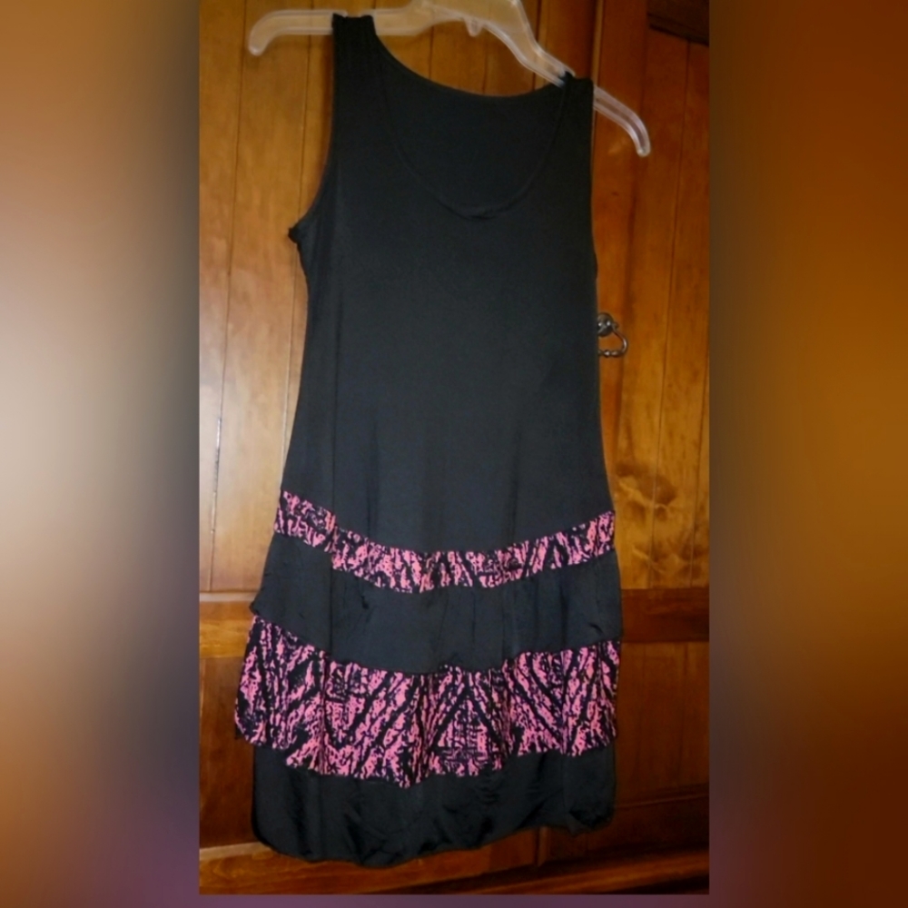 Women's Black and Pink Ruffled Mini Dress